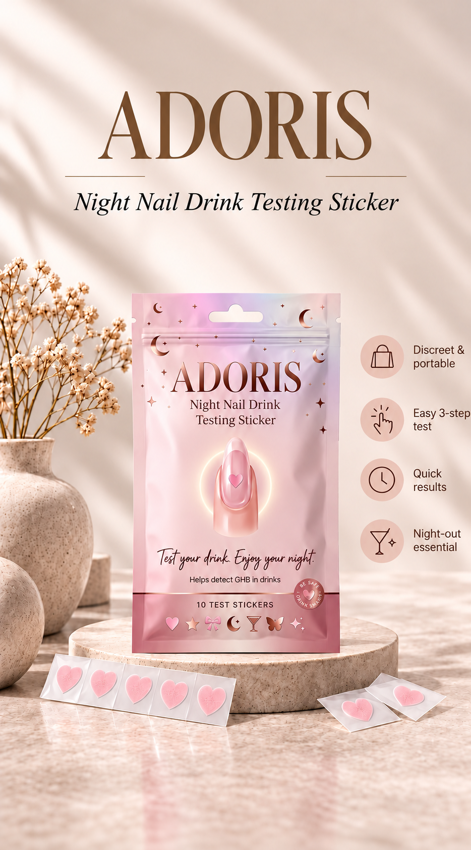 Adoris Night Nail Drink Testing Sticker